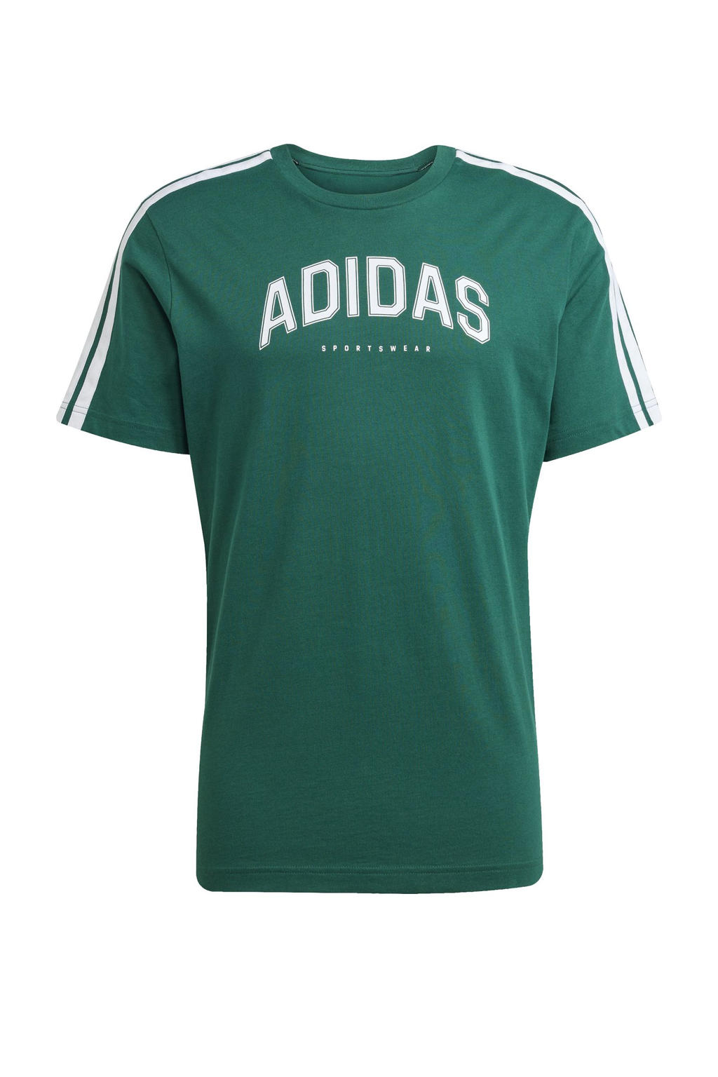 Groene heren adidas Sportswear T-shirt van katoen met logo dessin, korte mouwen en ronde hals