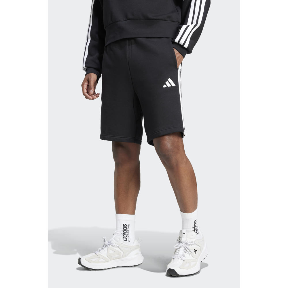 Zwart en witte heren adidas Sportswear regular sweatshorts van katoen met elastische tailleband met koord en effen