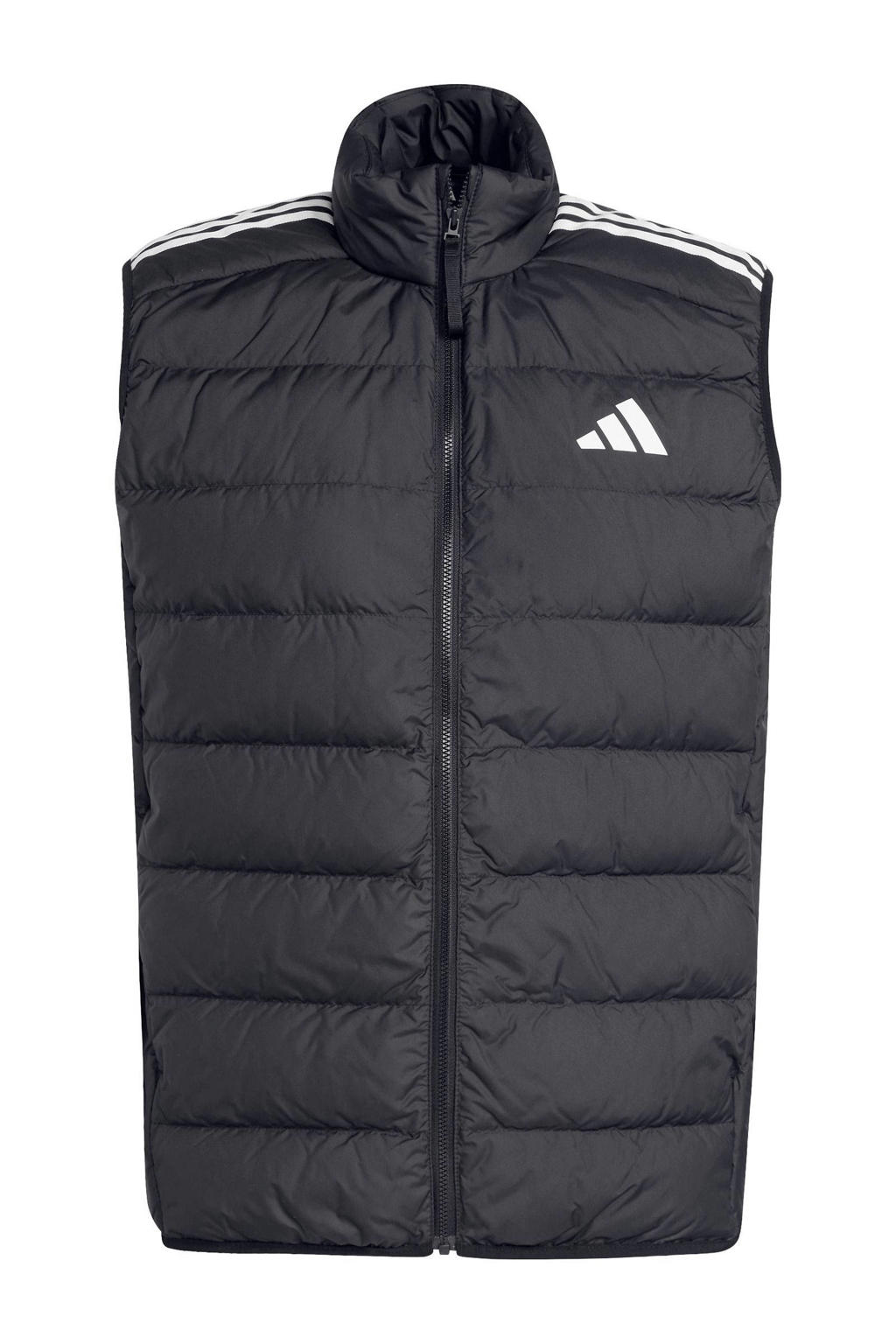 Zwarte heren adidas Sportswear bodywarmer Essentials van polyester met effen, opstaande kraag en ritssluiting