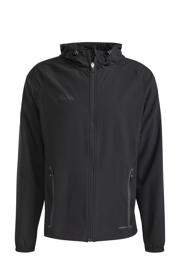 thumbnail: Zwarte heren adidas Performance sportvest Tiro 25C van polyester met effen, lange mouwen, capuchon en ritssluiting