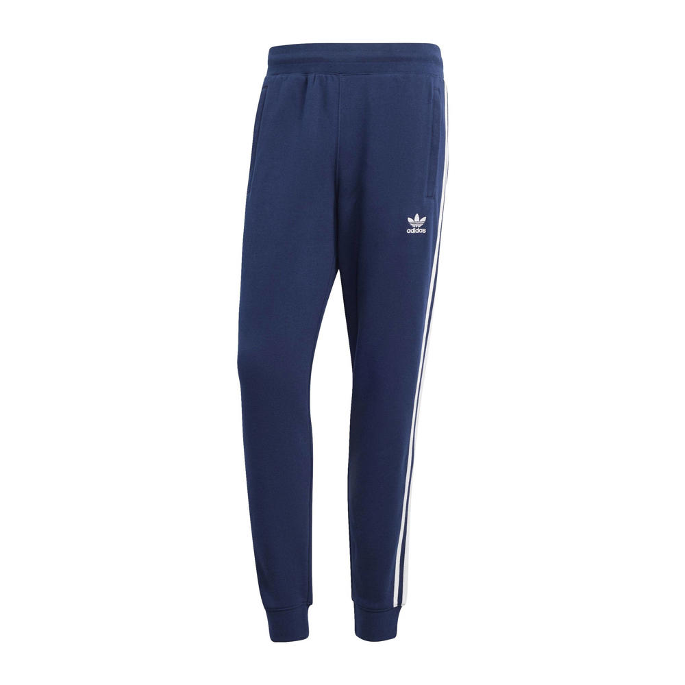 Blauwe heren adidas Originals joggingbroek Adicolor van katoen met slim fit, elastische tailleband met koord en logo dessin