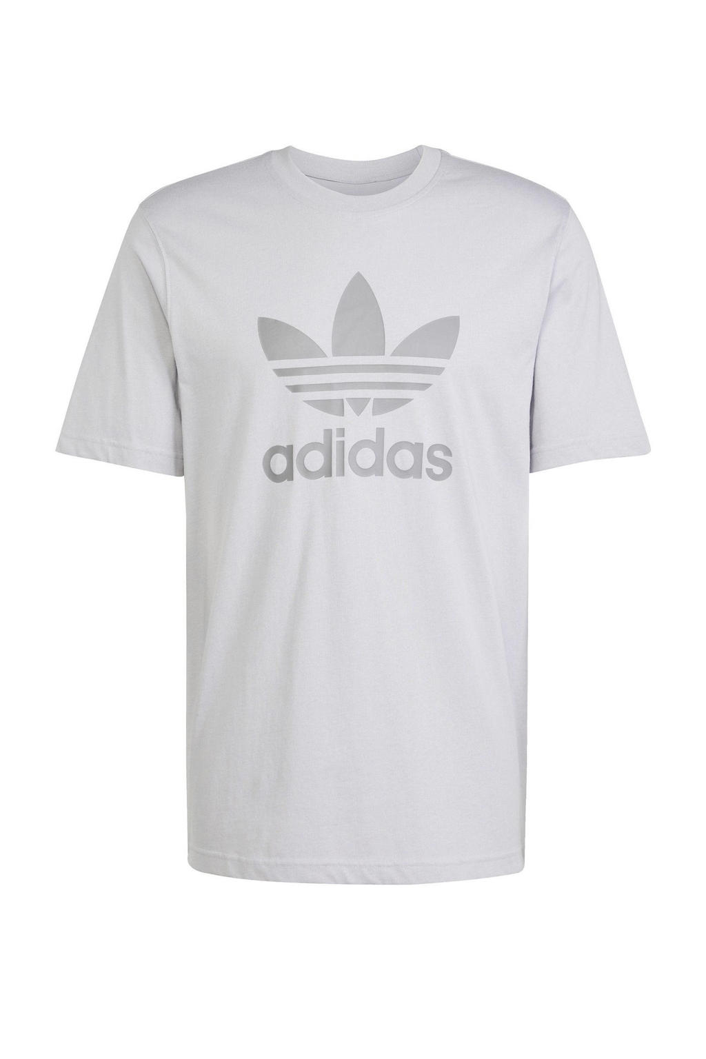 Grijze heren adidas Originals t-shirt van katoen met logo dessin, korte mouwen en ronde hals