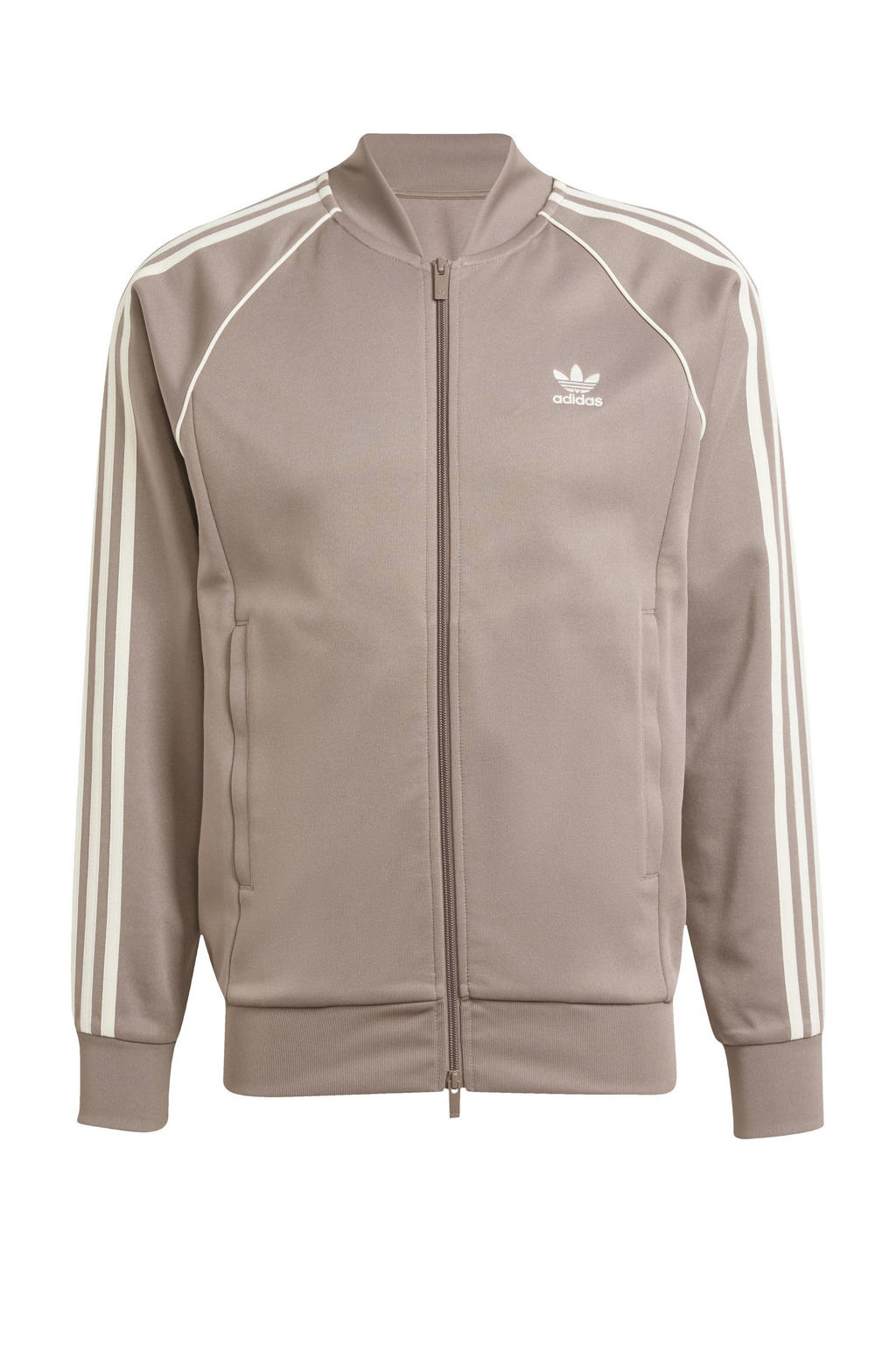 Bruine heren adidas Originals Adicolor Classics vest met effen, lange mouwen, ronde hals en ritssluiting