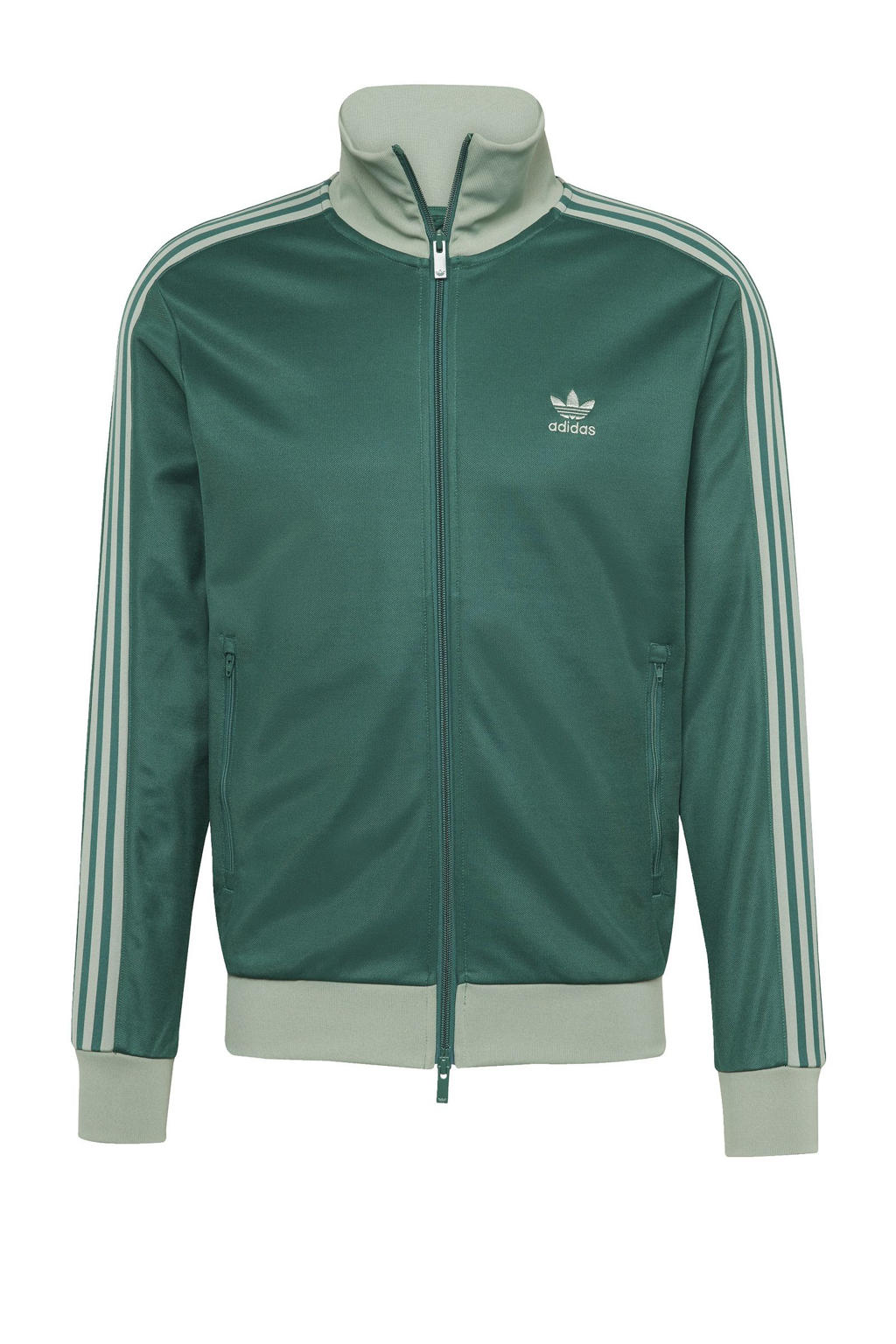 Groen en lichtgroene heren adidas Originals vest van katoen met meerkleurige print, lange mouwen, opstaande kraag en ritssluiting