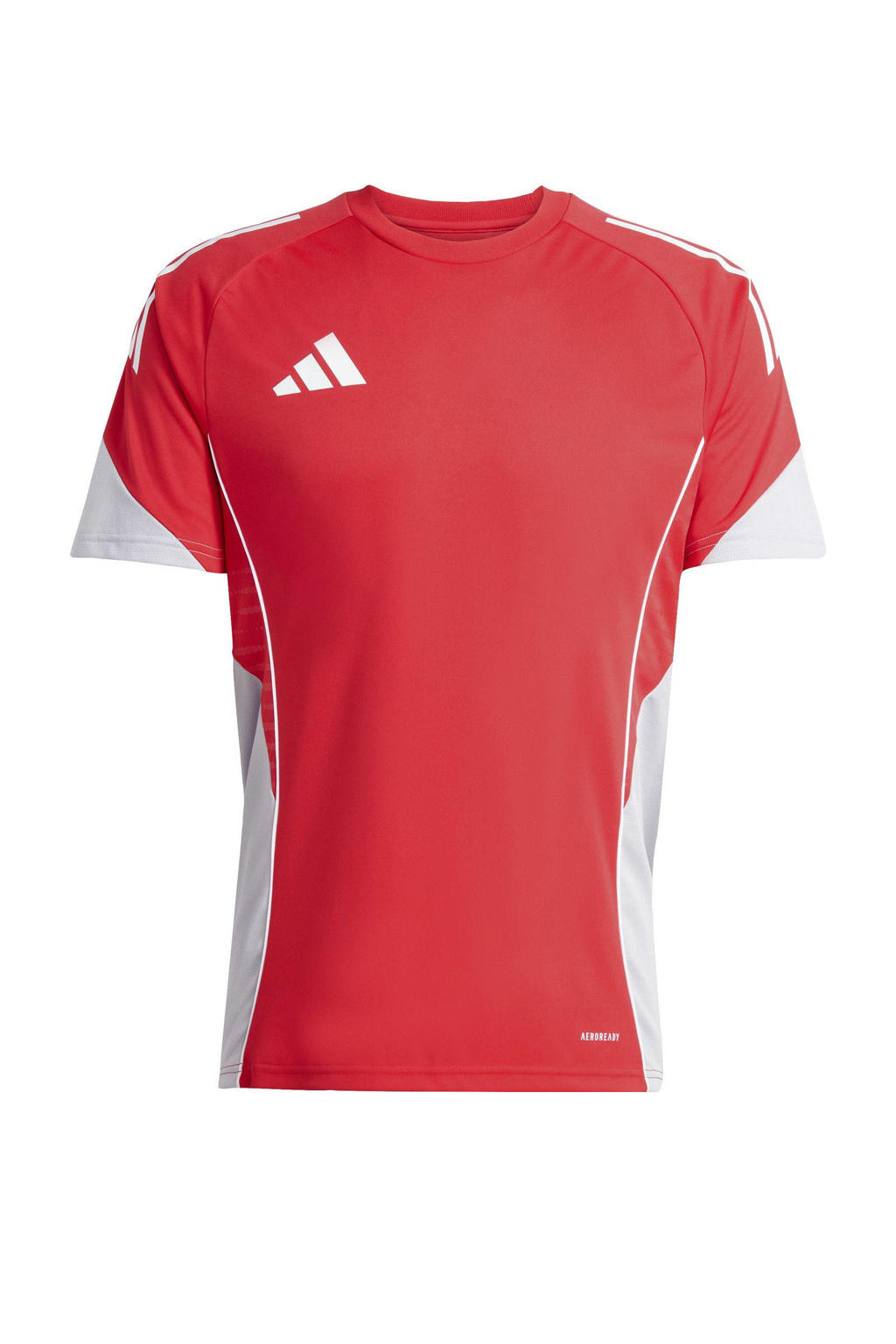 Rood en witte heren adidas Performance voetbalshirt Tiro 25C van polyester met korte mouwen en ronde hals