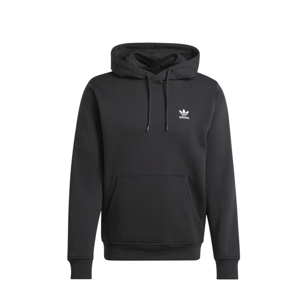 Zwarte heren adidas Originals Trefoil Essentials hoodie van fleece met effen, lange mouwen en capuchon