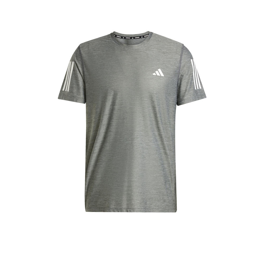 Grijze heren adidas Performance hardloopshirt van polyester met effen, korte mouwen en ronde hals