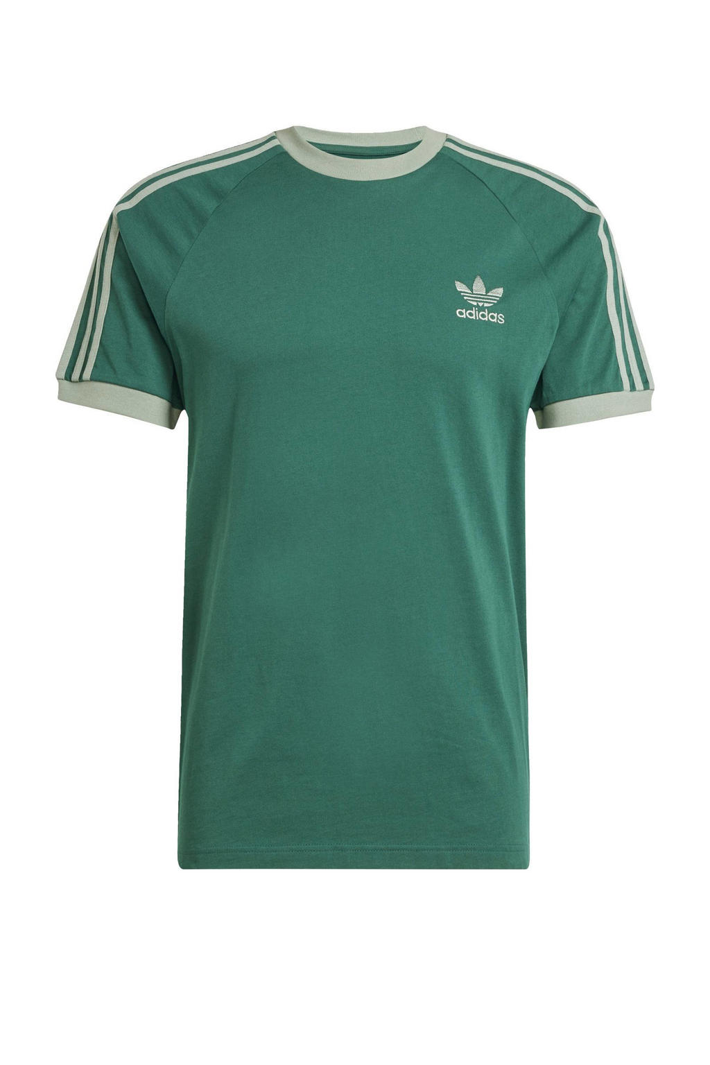 Groene heren adidas Originals T-shirt Adicolor Classics 3-Stripes van katoen met effen, korte mouwen en ronde hals