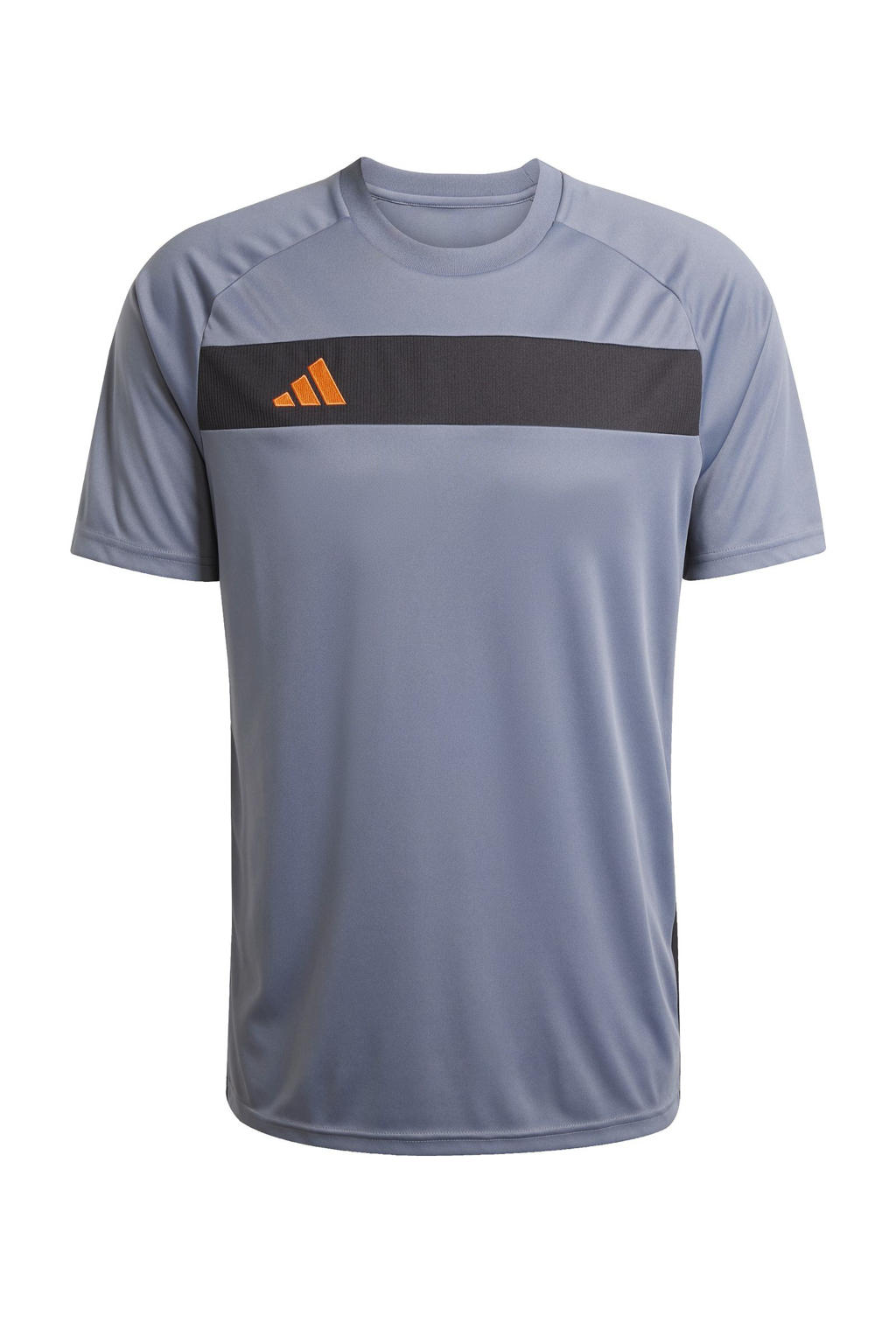 Grijs en oranje heren adidas Performance voetbalshirt Tiro Essentials van polyester met meerkleurige print, korte mouwen en ronde hals