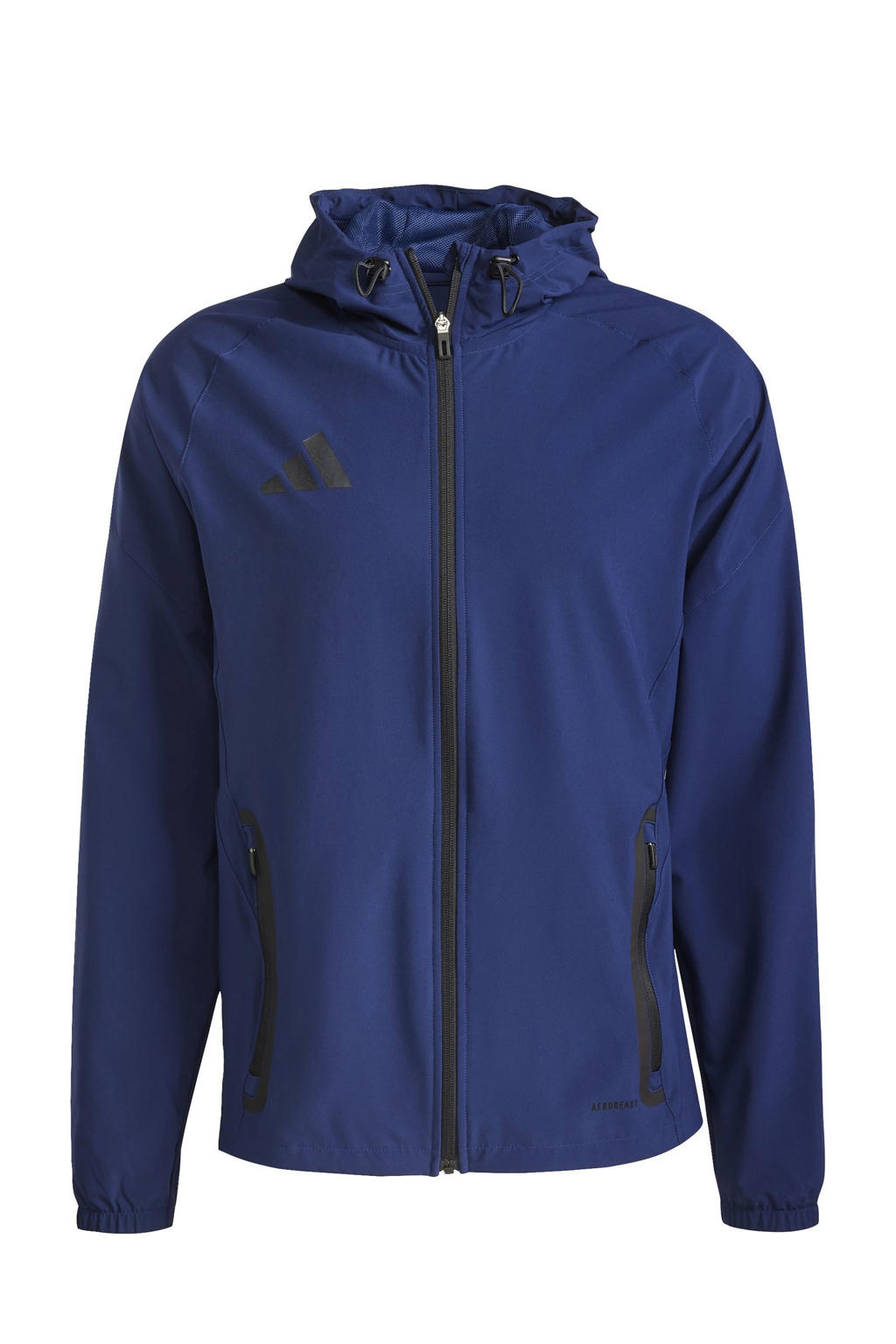 Blauwe heren adidas Performance sportvest Tiro 25C van polyester met effen, lange mouwen, capuchon en ritssluiting