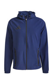 thumbnail: Blauwe heren adidas Performance sportvest Tiro 25C van polyester met effen, lange mouwen, capuchon en ritssluiting