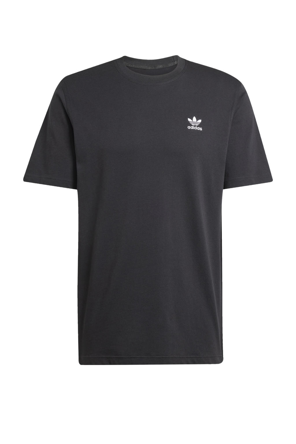 Zwarte heren adidas Originals Trefoil Essentials T-shirt van katoen met logo dessin, korte mouwen en ronde hals