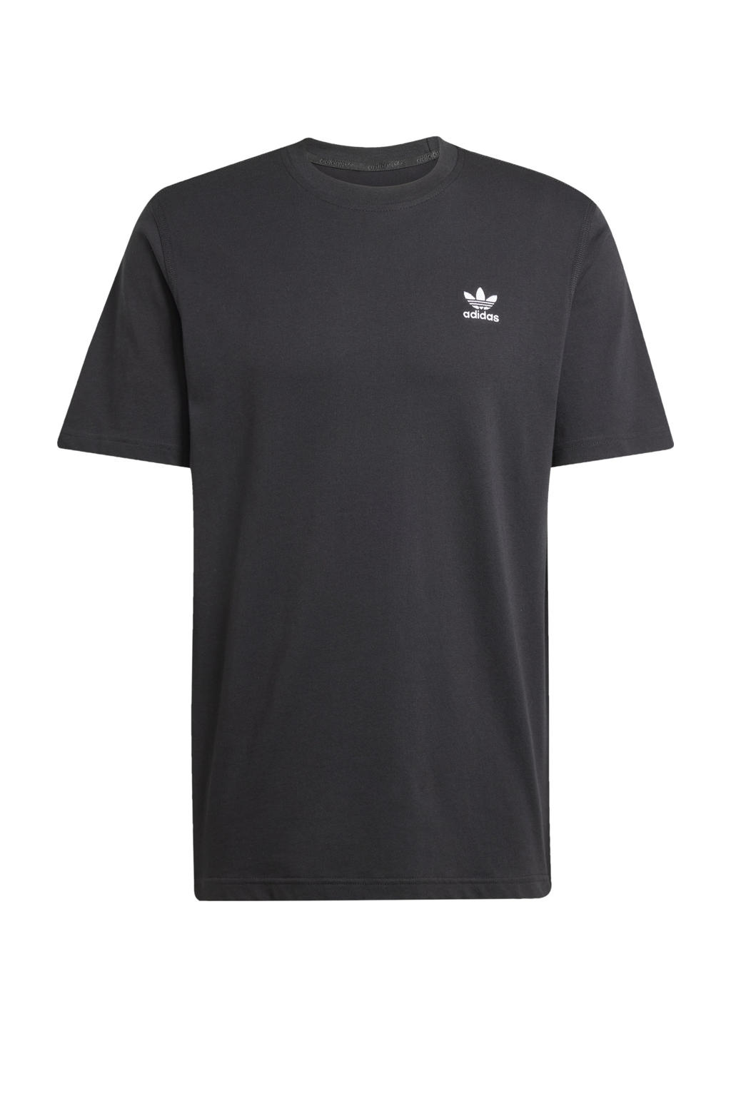 Zwarte heren adidas Originals Trefoil Essentials T-shirt van katoen met logo dessin, korte mouwen en ronde hals