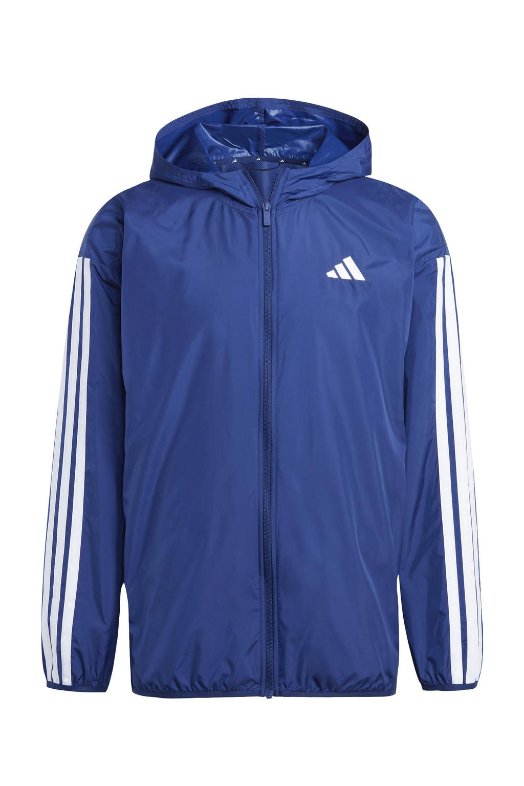 Blauwe heren adidas Sportswear windjack van polyester met effen, lange mouwen, capuchon en ritssluiting