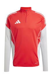 thumbnail: Rood en witte heren adidas Performance voetbalshirt Tiro 25C van polyester met lange mouwen, opstaande kraag en halve rits
