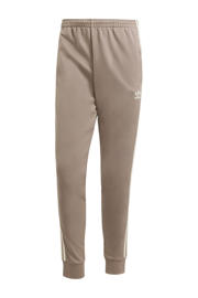 thumbnail: Bruine heren adidas Originals slim fit joggingbroek van polyester met elastische tailleband met koord en effen