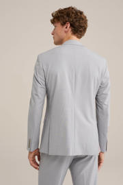 thumbnail: Grijze heren WE Fashion colbert van polyester met melée print, reverskraag en knoopsluiting