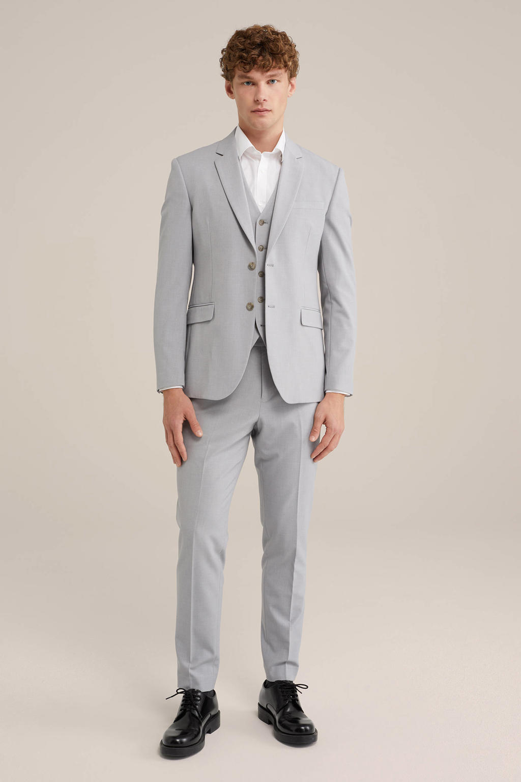 Lichtgrijze heren WE Fundamentals Tall fit colbert van polyester met melée print, reverskraag en geweven detail
