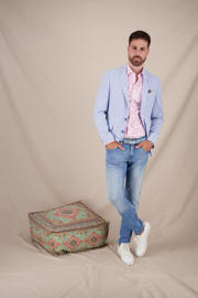 thumbnail: Lichtblauwe heren A fish named Fred regular fit colbert van polyester met effen, reverskraag en knoopsluiting