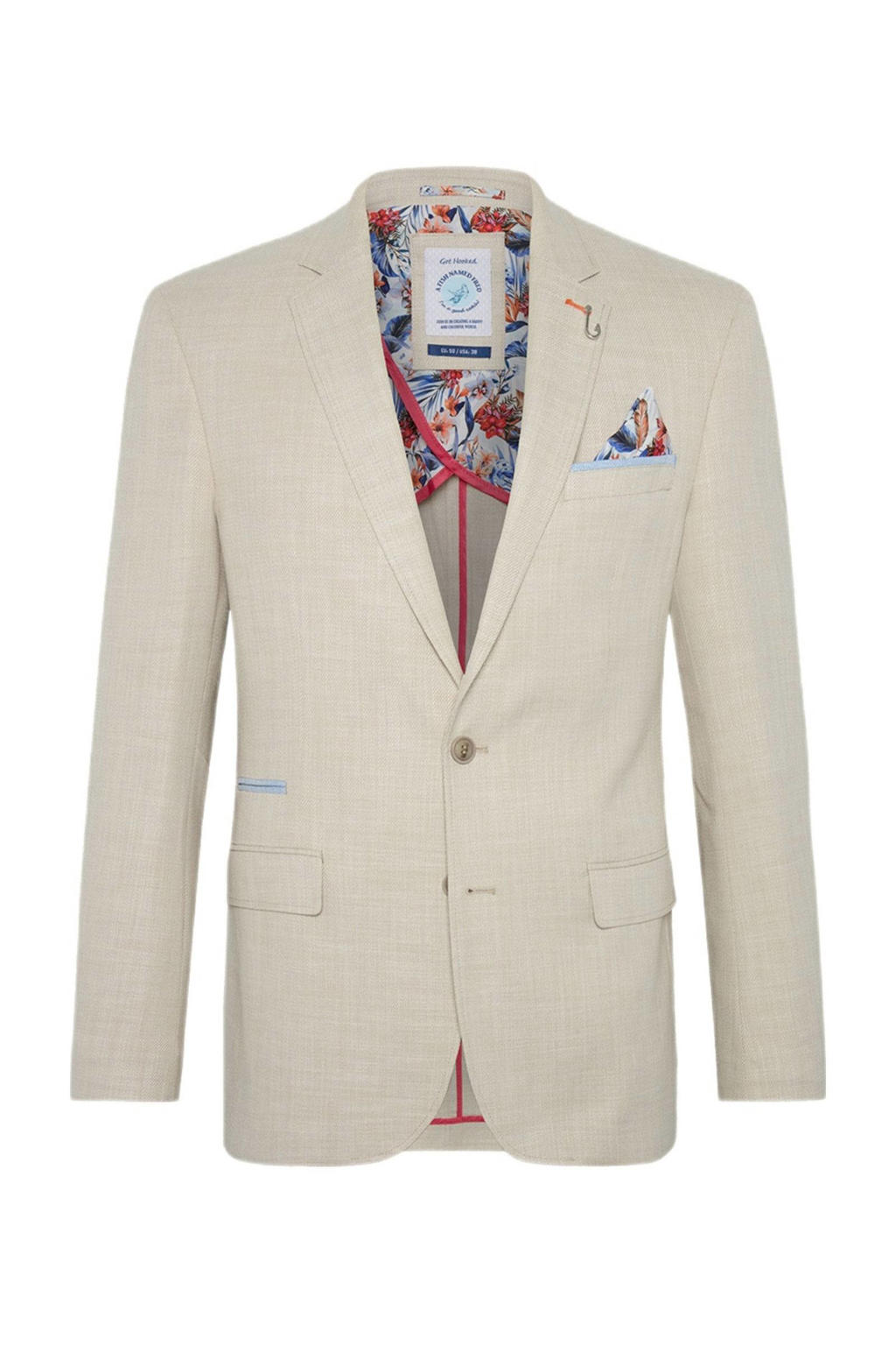 Zandkleurige heren A fish named Fred regular fit colbert van polyester met effen, reverskraag en knoopsluiting