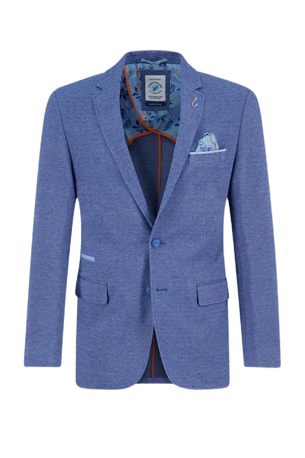 Blauwe heren A fish named Fred colbert van polyester met effen, reverskraag en knoopsluiting
