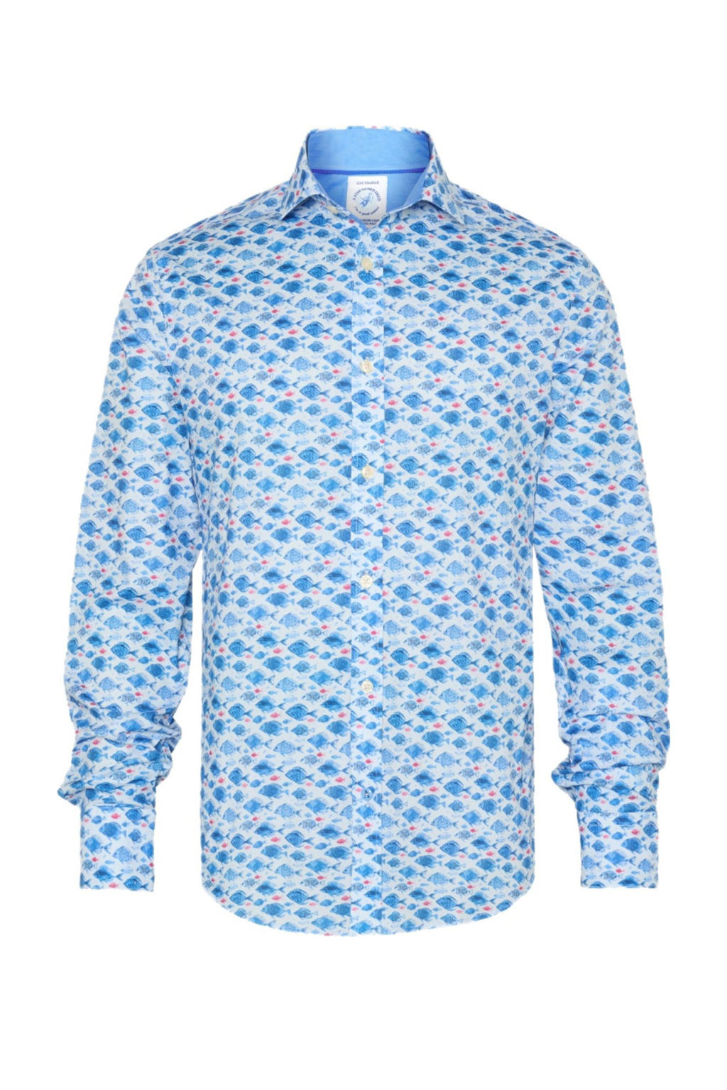 Blauwe heren A fish named Fred regular fit overhemd met lange mouwen, klassieke kraag en knoopsluiting