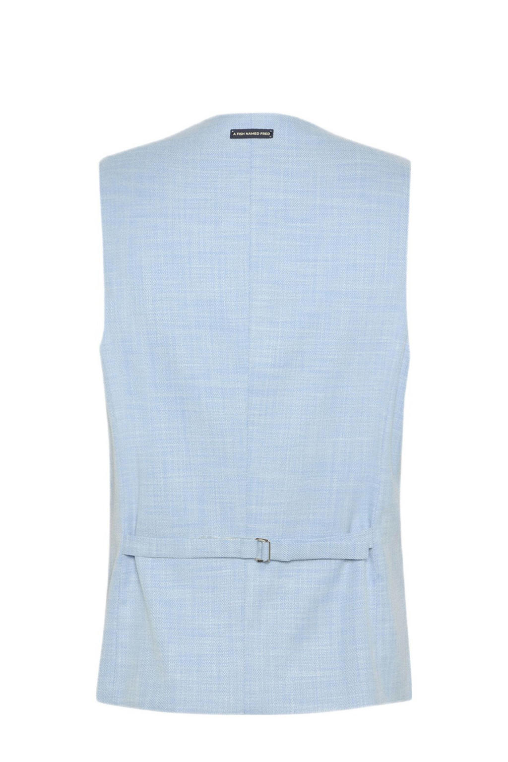 Lichtblauwe heren A fish named Fred gilet van polyester met effen