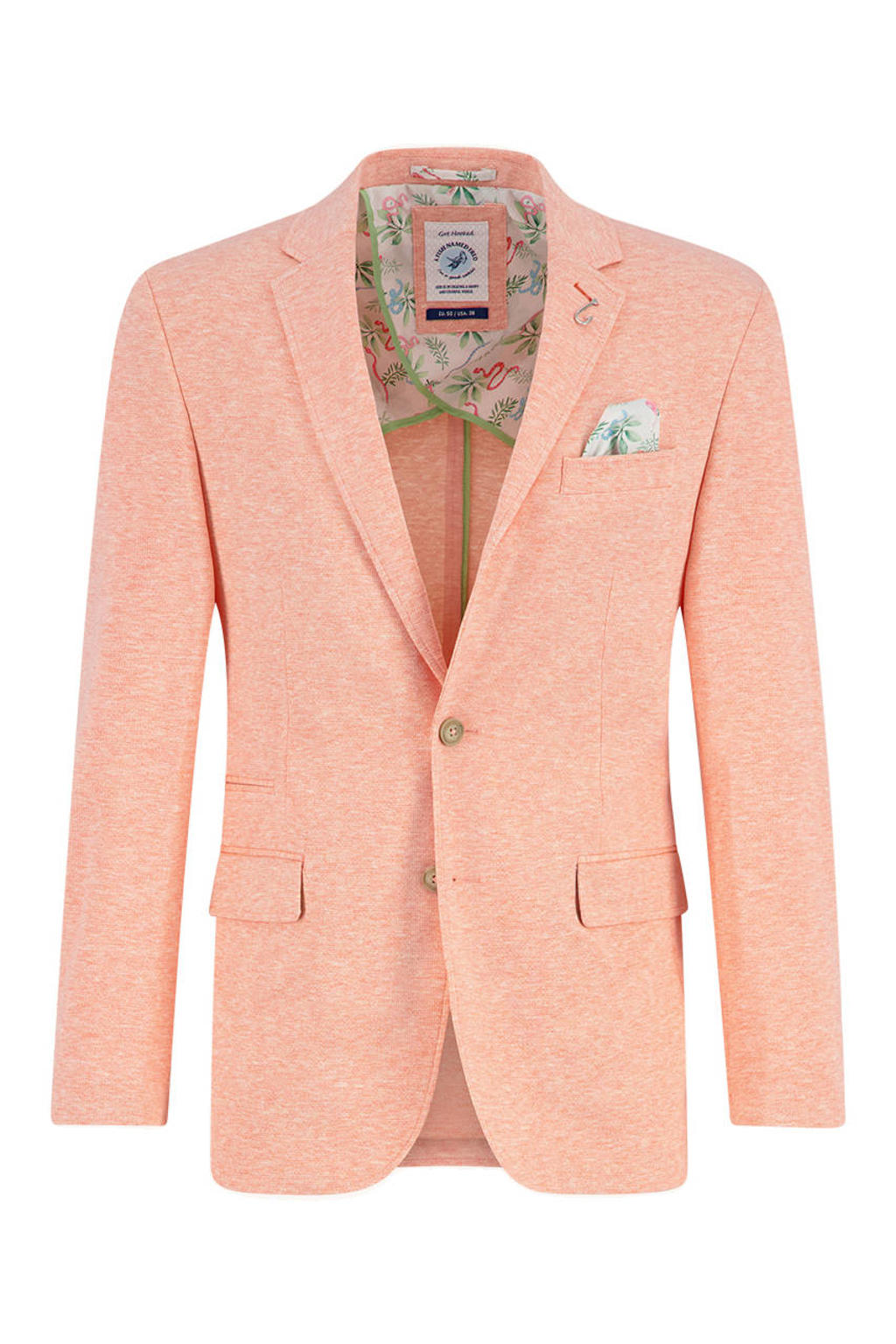 Zalmkleurige heren A fish named Fred colbert van polyester met effen, reverskraag en knoopsluiting