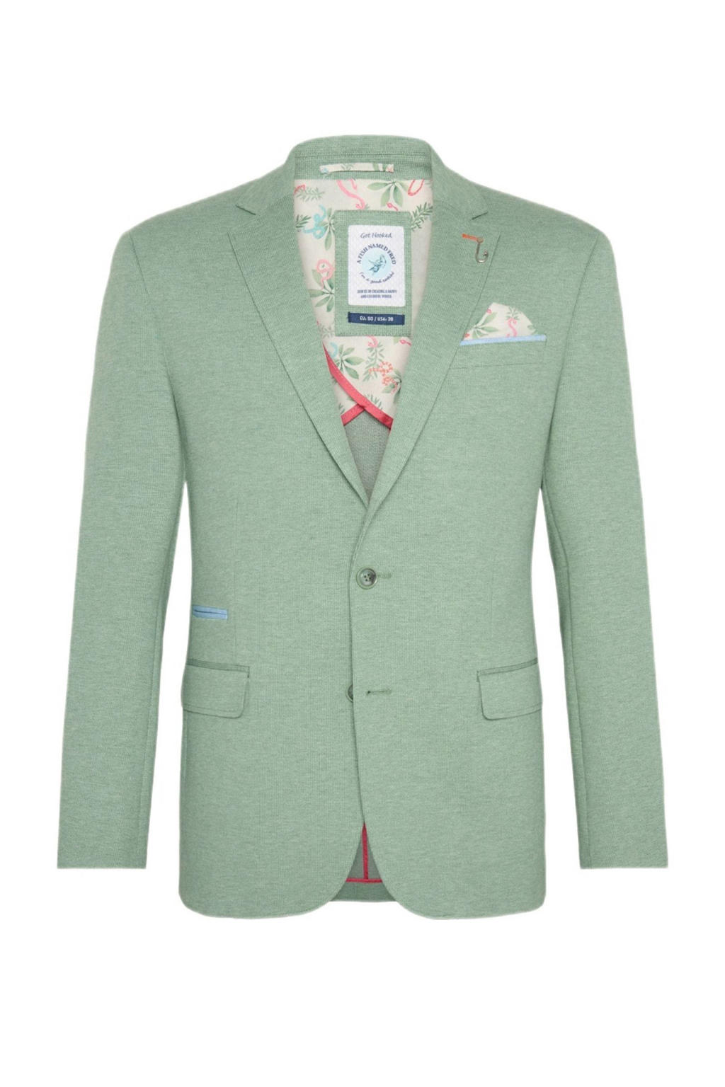 Mintgroene heren A fish named Fred colbert van polyester met effen en knoopsluiting