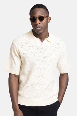 regular polo met ingebreid patroon ecru
