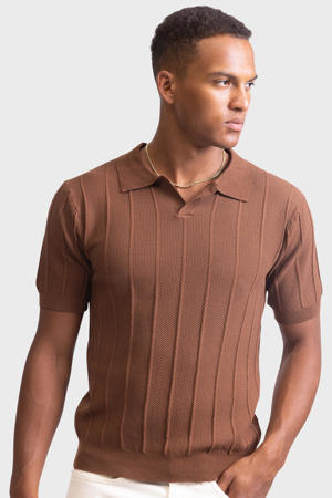 regular polo met ingebreid patroon bruin