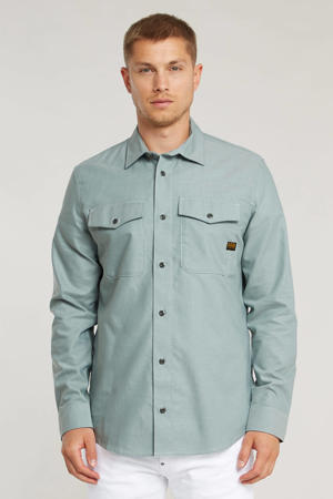 slim fit denim overhemd Marine grijsblauw