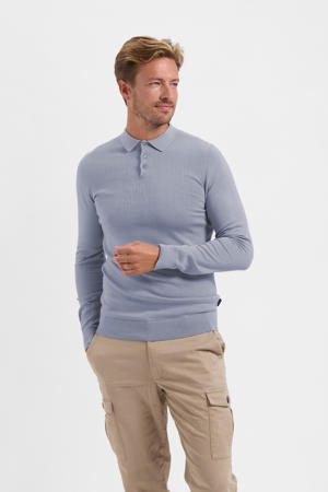 slim polo fijn gebreid blauw