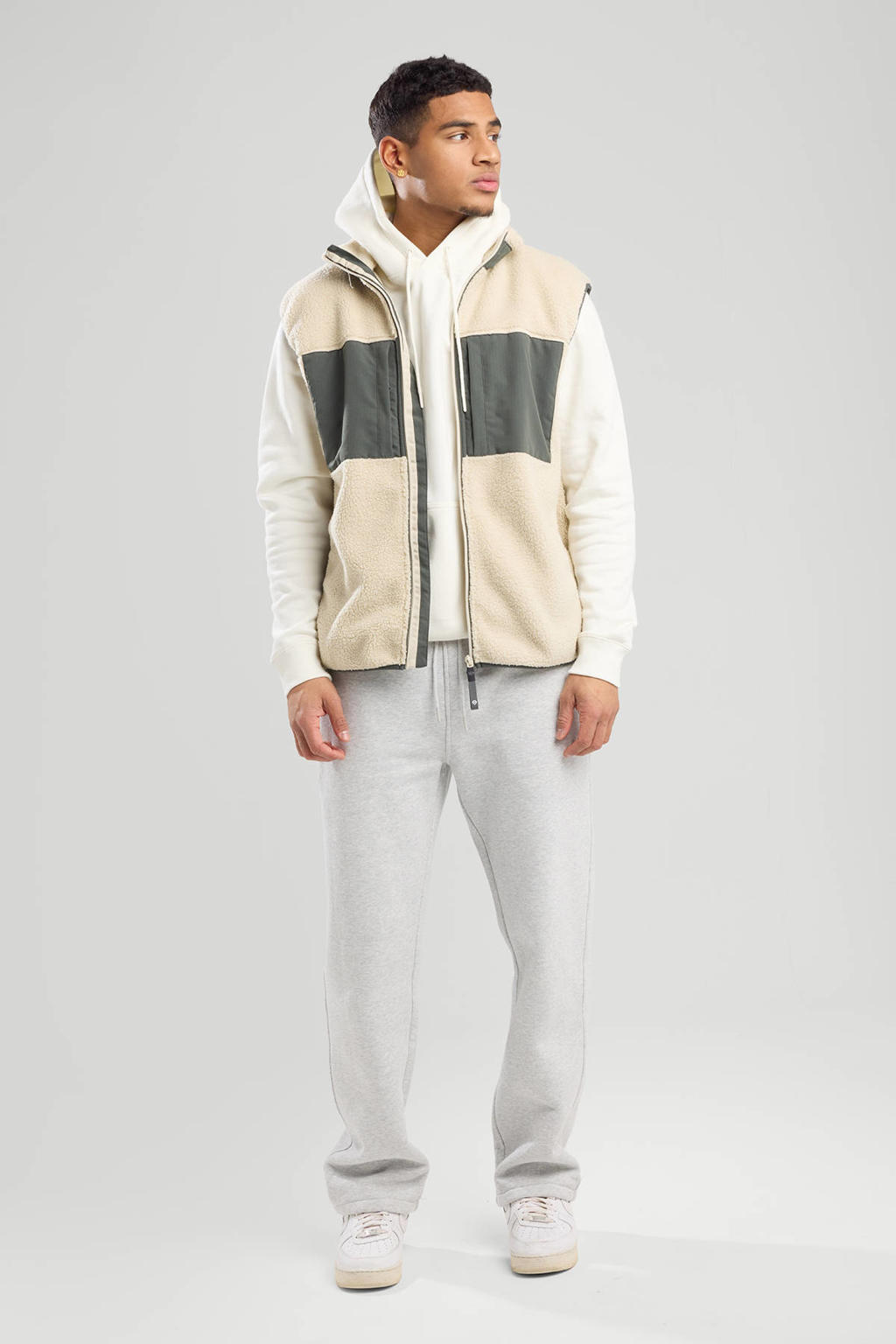 Ecru heren America Today bodywarmer van polyester met effen, opstaande kraag en ritssluiting