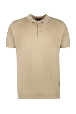 slim polo fijn gebreid beige