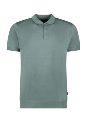 slim polo fijn gebreid grijsgroen