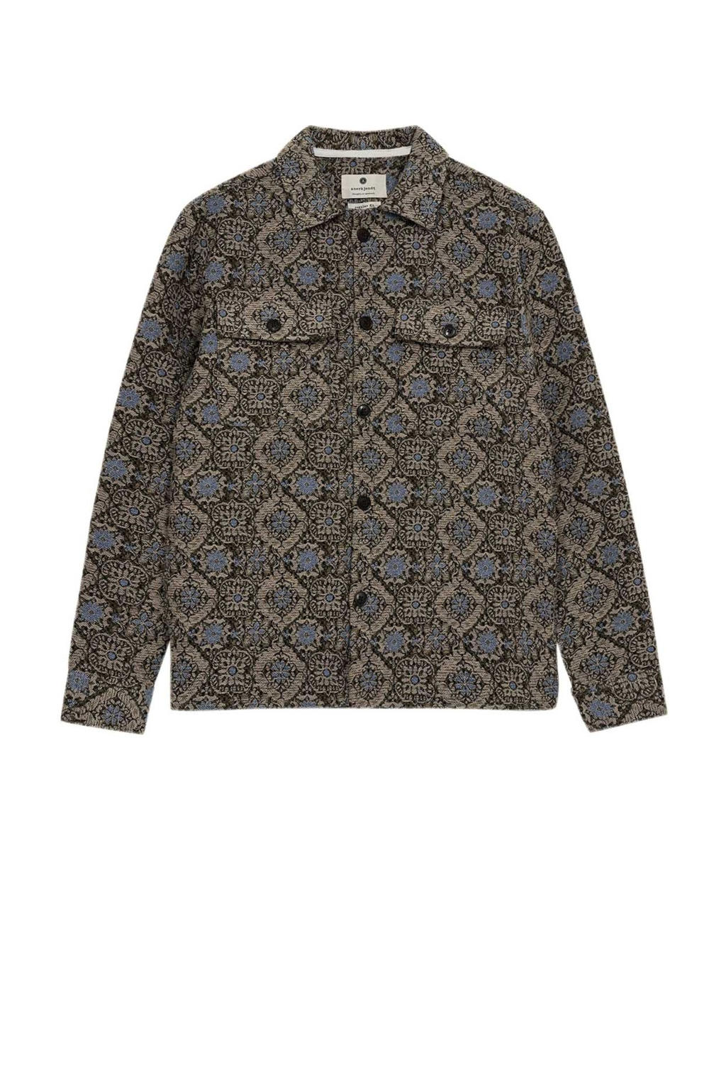 Kakikleurige heren Anerkjendt overshirt van katoen met lange mouwen, klassieke kraag, knoopsluiting en jacquard
