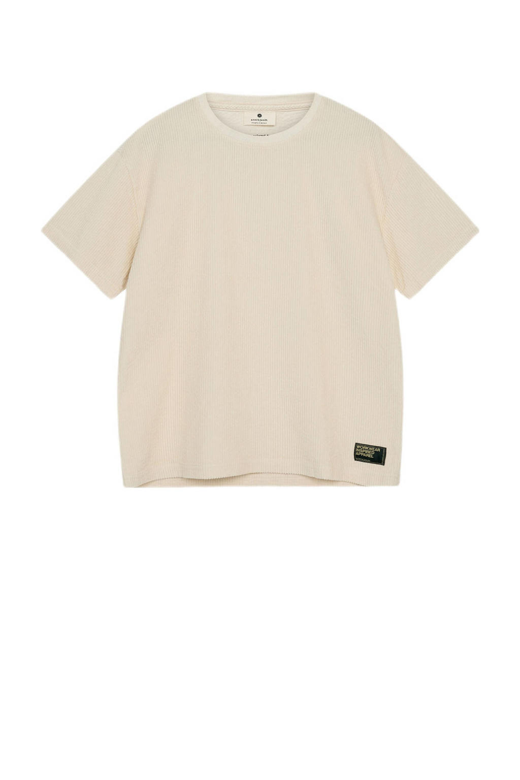 Ecru heren Anerkjendt T-shirt van corduroy met effen, korte mouwen en ronde hals