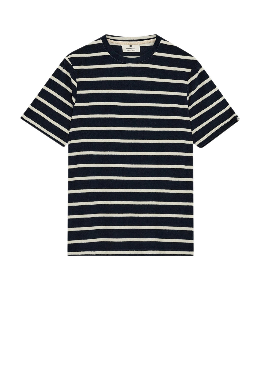 Donkerblauwe heren Anerkjendt T-shirt van katoen met strepenprint, korte mouwen en ronde hals