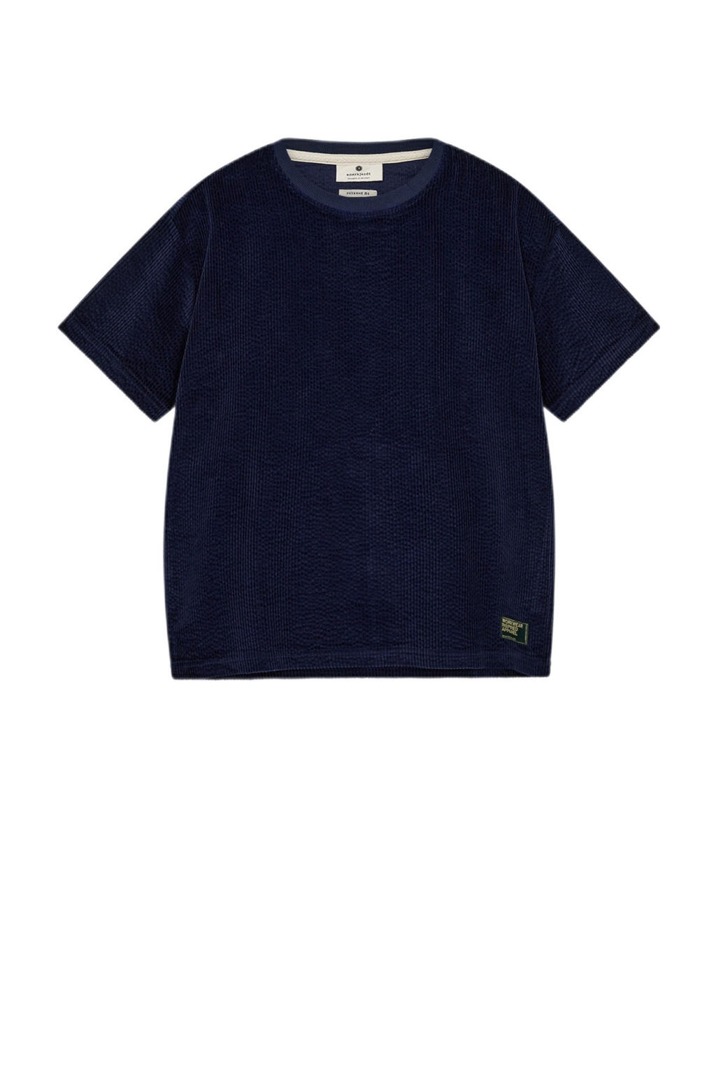 Donkerblauwe heren Anerkjendt T-shirt van corduroy met effen, korte mouwen en ronde hals