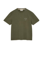 thumbnail: Olijfgroene heren Anerkjendt T-shirt van katoen met backprint, korte mouwen en ronde hals