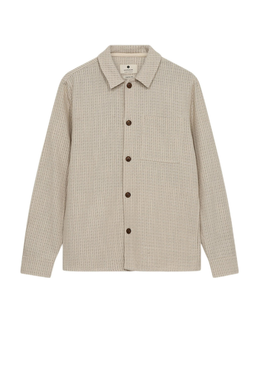 Beige heren Anerkjendt linnen regular overshirt met melée print, lange mouwen, klassieke kraag, knoopsluiting en textuur