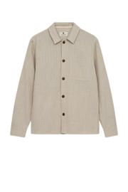 thumbnail: Beige heren Anerkjendt linnen regular overshirt met melée print, lange mouwen, klassieke kraag, knoopsluiting en textuur