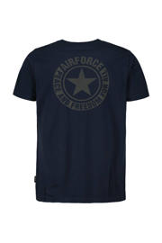 thumbnail: Donkerblauwe heren Airforce t-shirt van katoen met backprint, korte mouwen en ronde hals