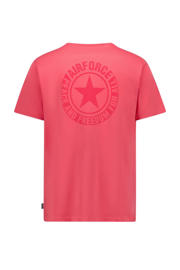 thumbnail: Koraalrode heren Airforce T-shirt van katoen met backprint, korte mouwen en ronde hals