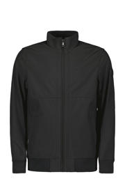 thumbnail: Zwarte heren Airforce softshell jas met effen, lange mouwen, opstaande kraag, ritssluiting en geribde boorden
