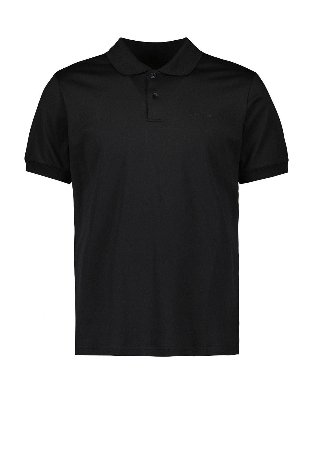 Zwarte heren Airforce polo van katoen met logo dessin, korte mouwen, klassieke kraag en knoopsluiting