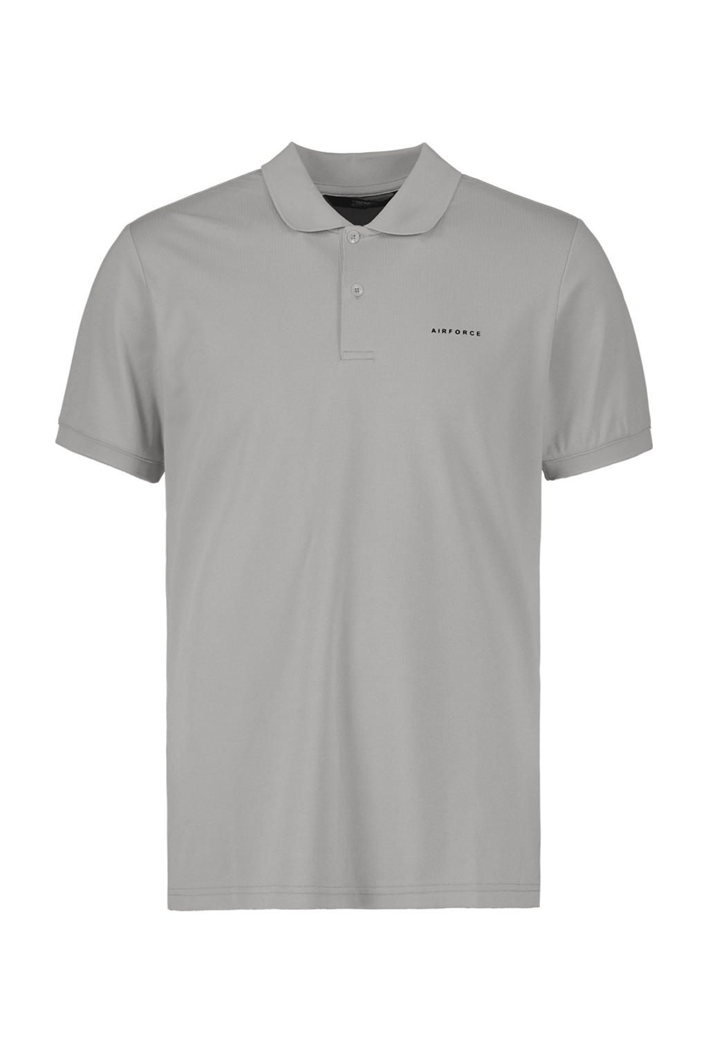 Grijze heren Airforce polo van katoen met logo dessin, korte mouwen, klassieke kraag en knoopsluiting