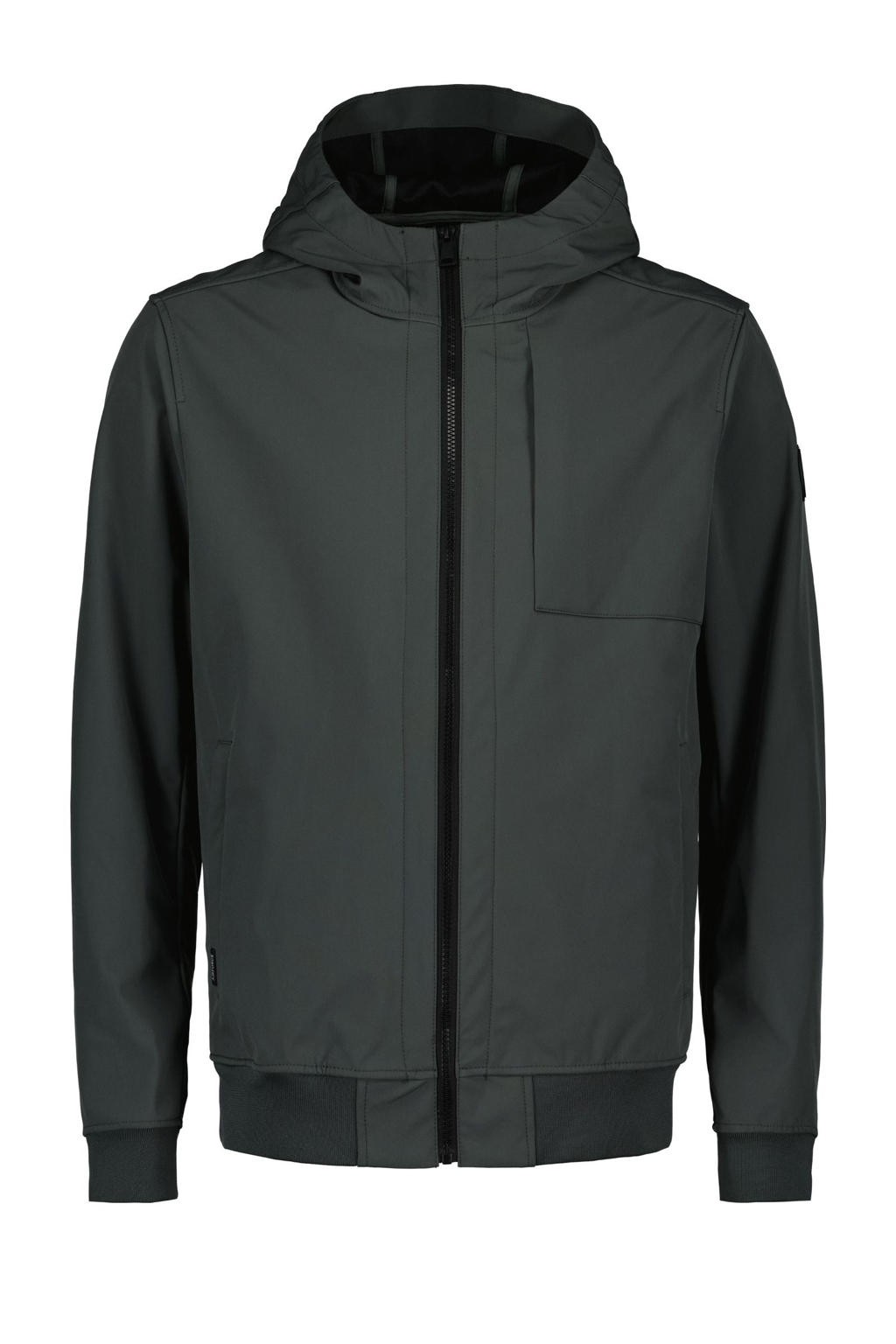 Antraciete heren Airforce softshell jas met effen, lange mouwen, capuchon en ritssluiting