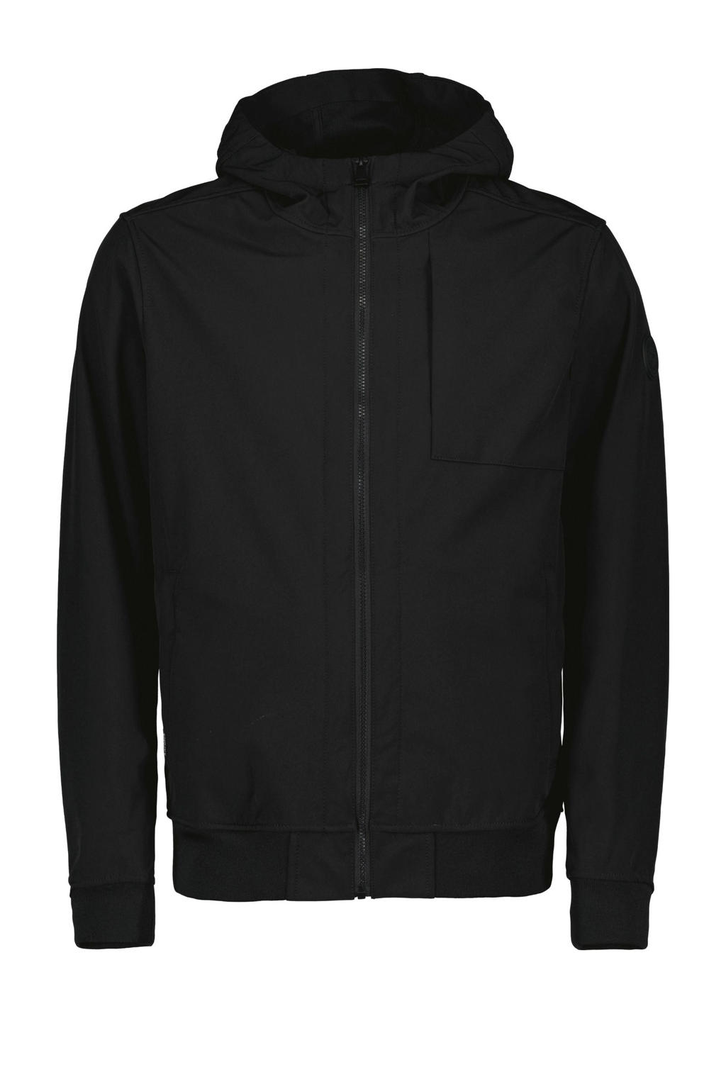 Zwarte heren Airforce softshell jas met effen, lange mouwen, capuchon en ritssluiting